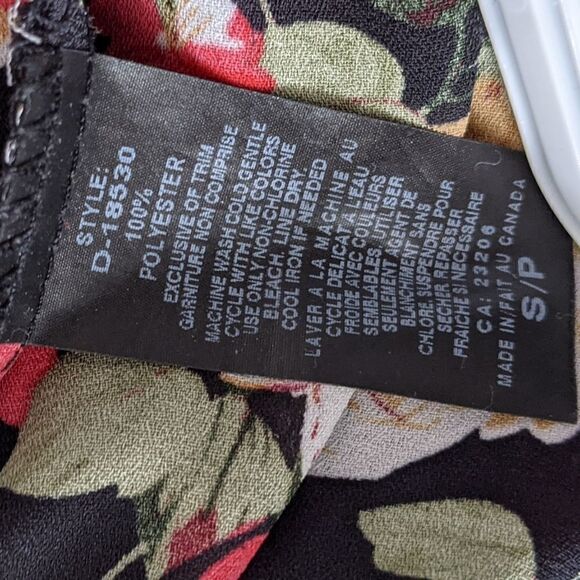 Como BLACK bright floral roses print zip bomber jacket blouse size S @X - Picture 7 of 8